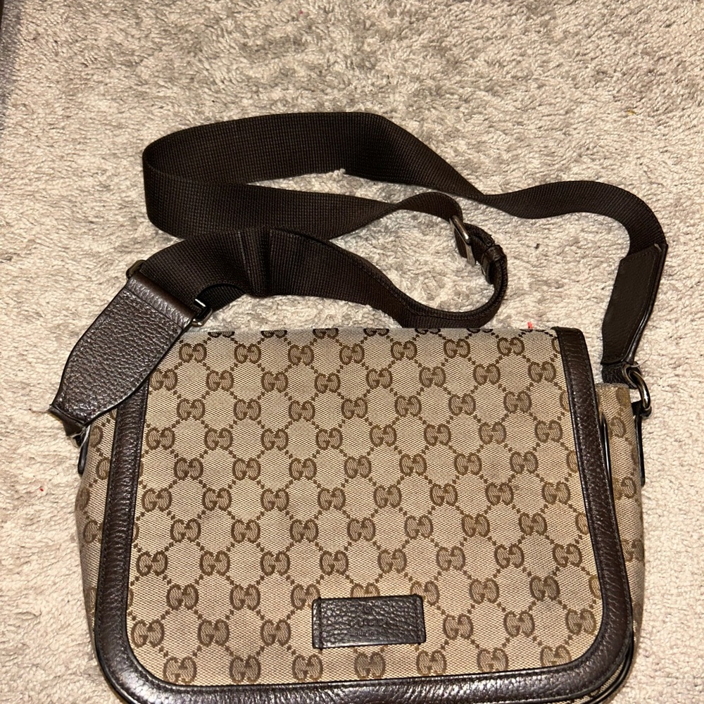 Gucci Beige and Brown Monogram Shoulder Bag